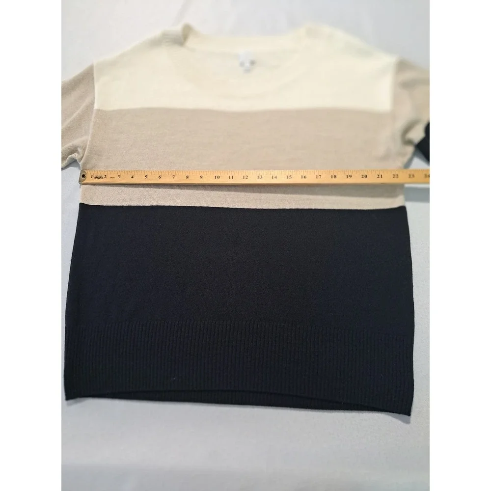 Soho Jeans New York & Company Colorblock Sweater Cream Tan Black Large L 3/4 Slv
